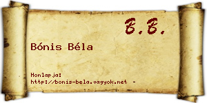 Bónis Béla névjegykártya